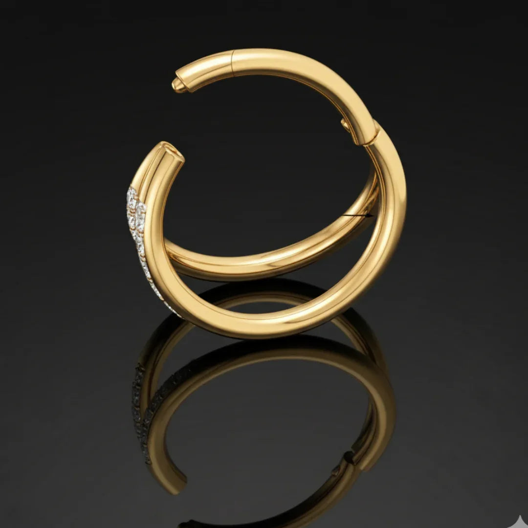 Cerchio a clicker in Titanio G23 con design a due barre con brillanti