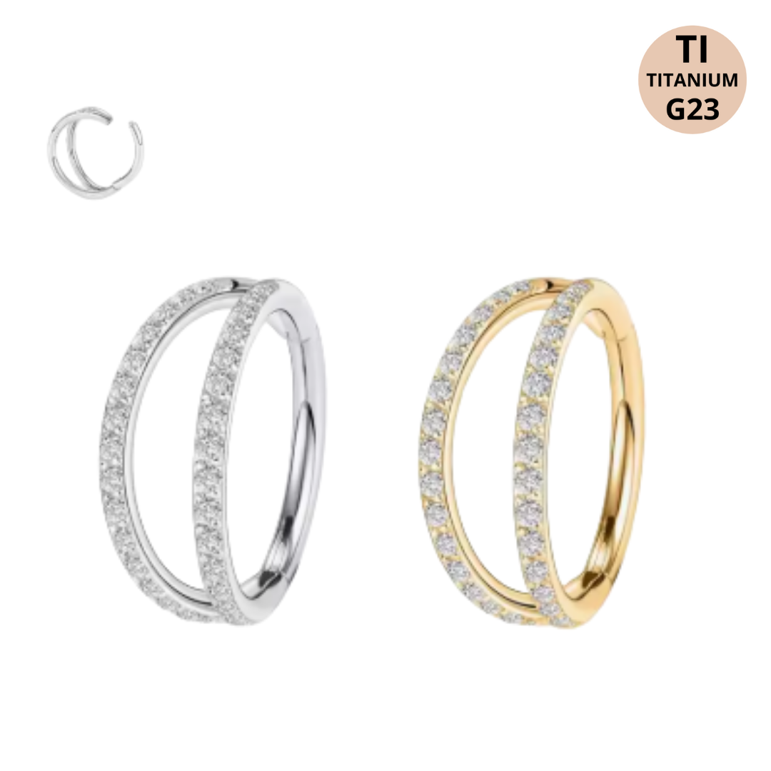 Cerchio a clicker in Titanio G23 con design a due barre con brillanti