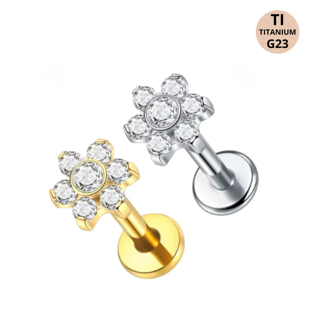 Piercing labret fiore con brillanti in serie In titanio