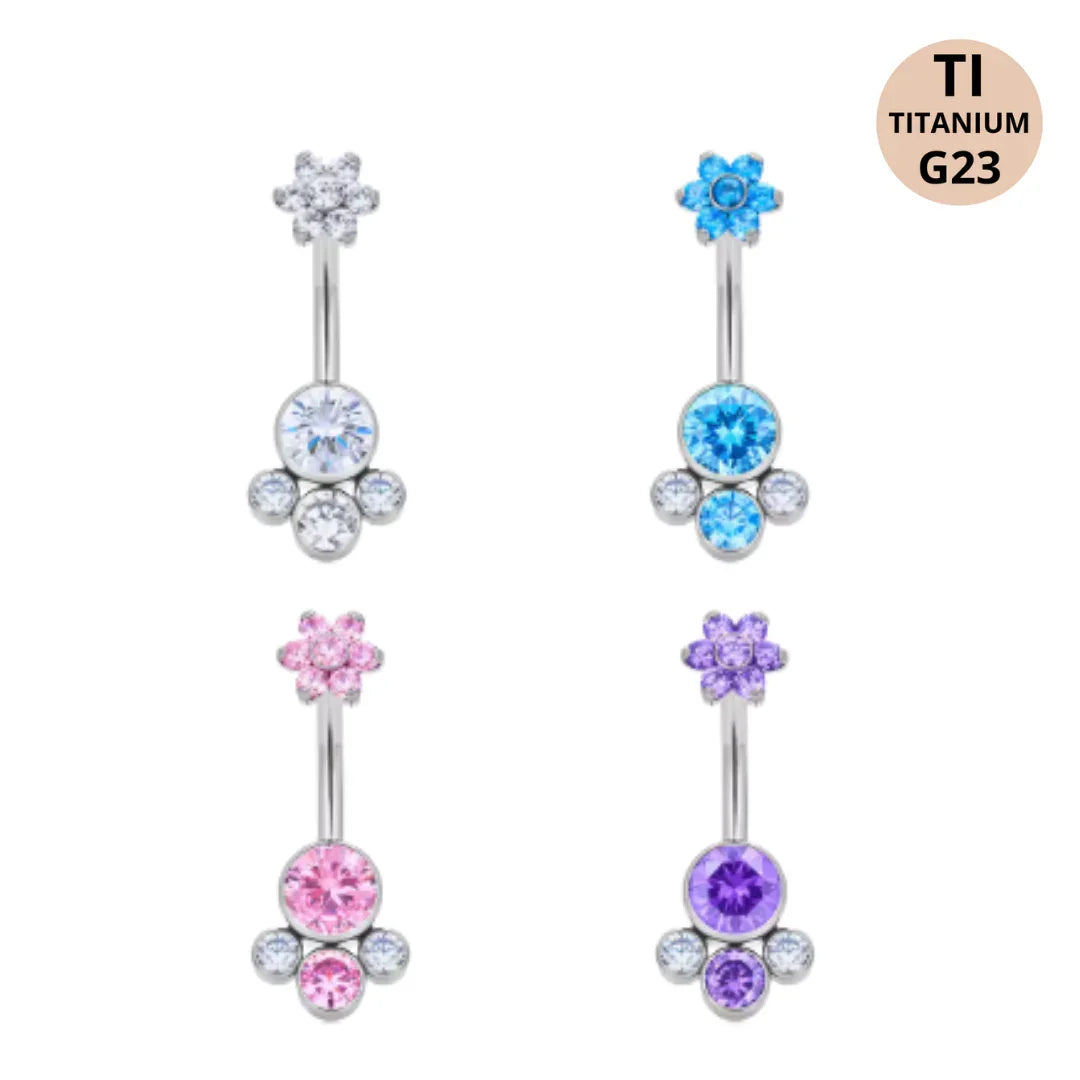 Piercing Ombelico in Titanio G23 con Brillanti e Fiore