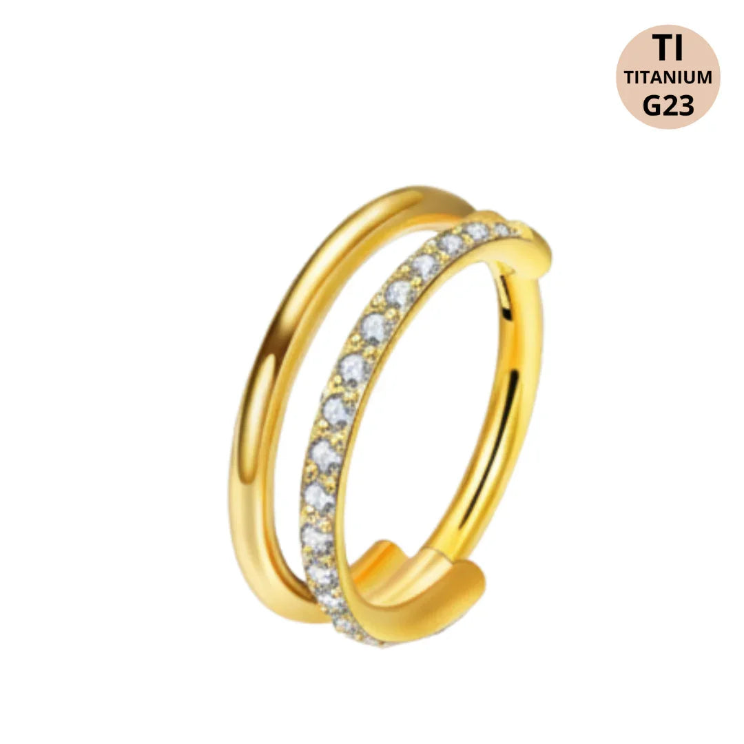 Cerchio a clicker in Titanio G23 con design a due barre e brillanti