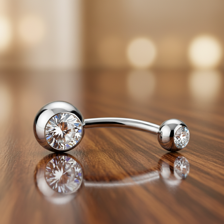 Piercing Ombelico in Titanio G23 con con doppia pietra