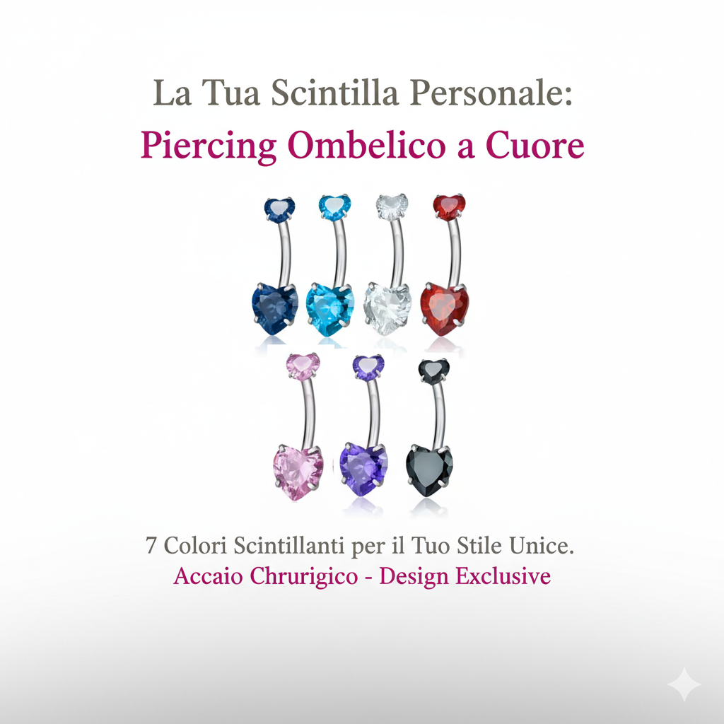 Piercing ombelico con doppio zircone a cuore