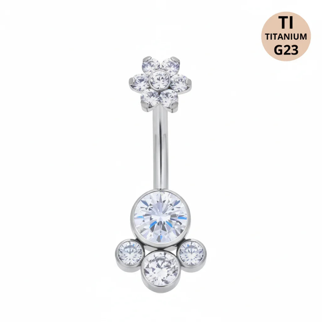 Piercing Ombelico in Titanio G23 con Brillanti e Fiore
