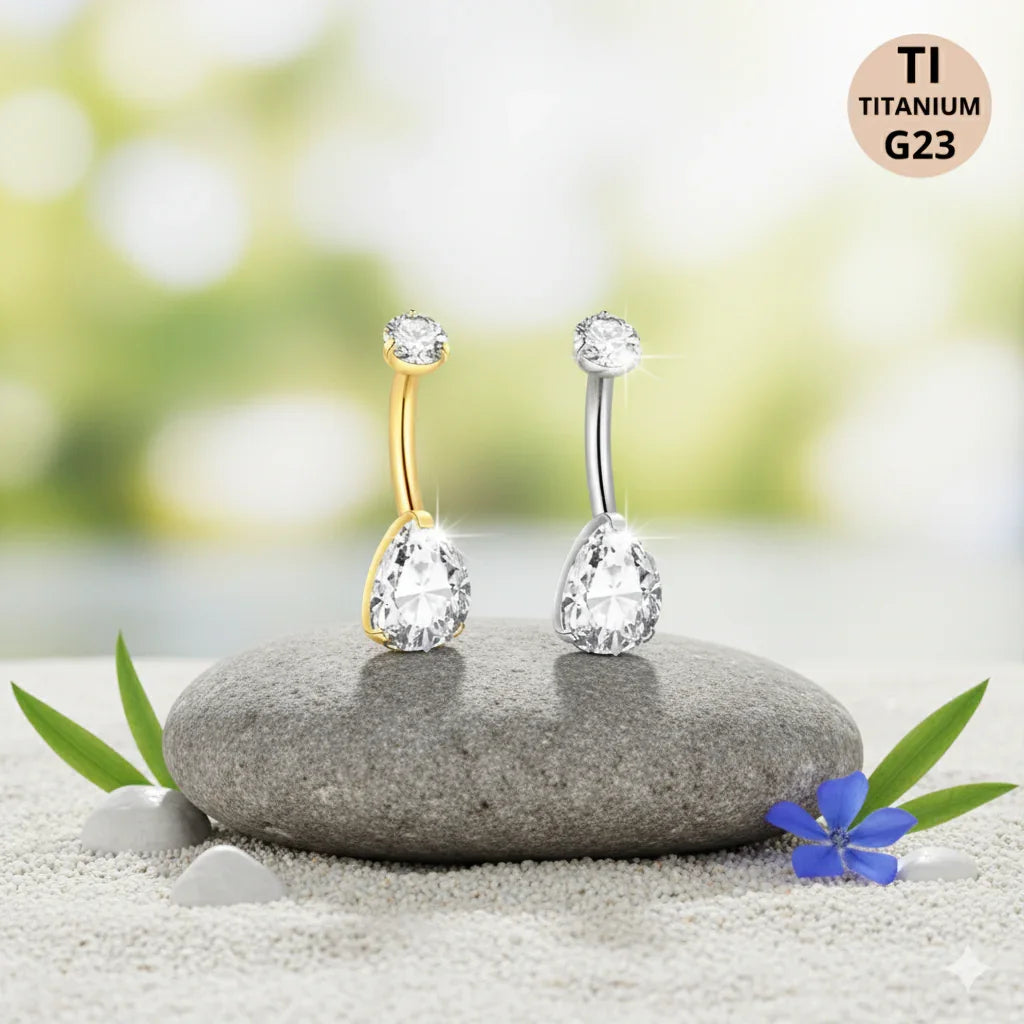 Piercing Ombelico in Titanio G23 con Brillanti a goccia