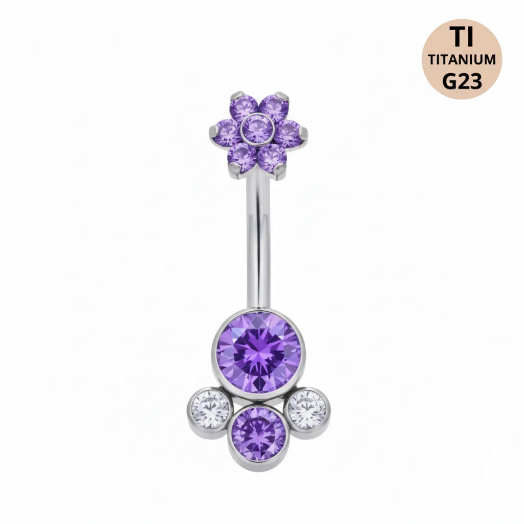 Piercing Ombelico in Titanio G23 con Brillanti e Fiore