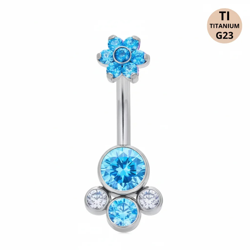 Piercing Ombelico in Titanio G23 con Brillanti e Fiore