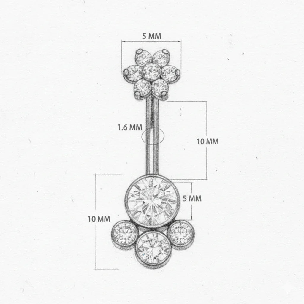 Piercing Ombelico in Titanio G23 con Brillanti e Fiore