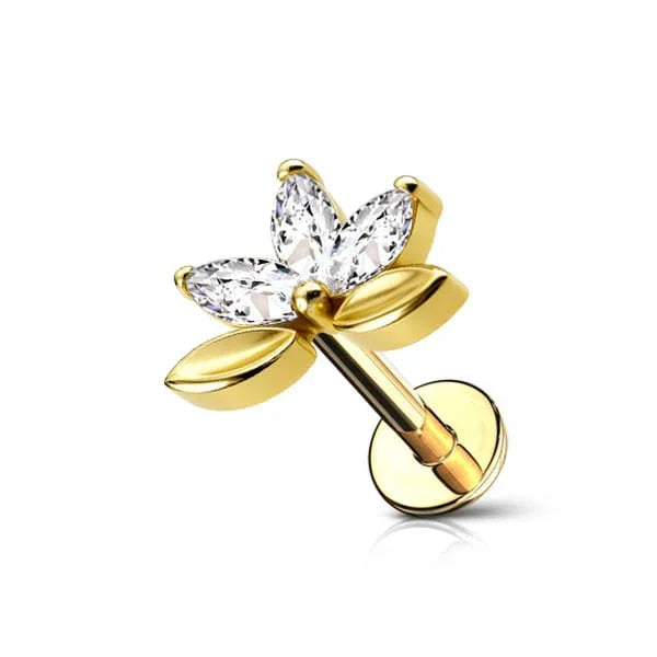 Piercing labret trifoglio con brillanti