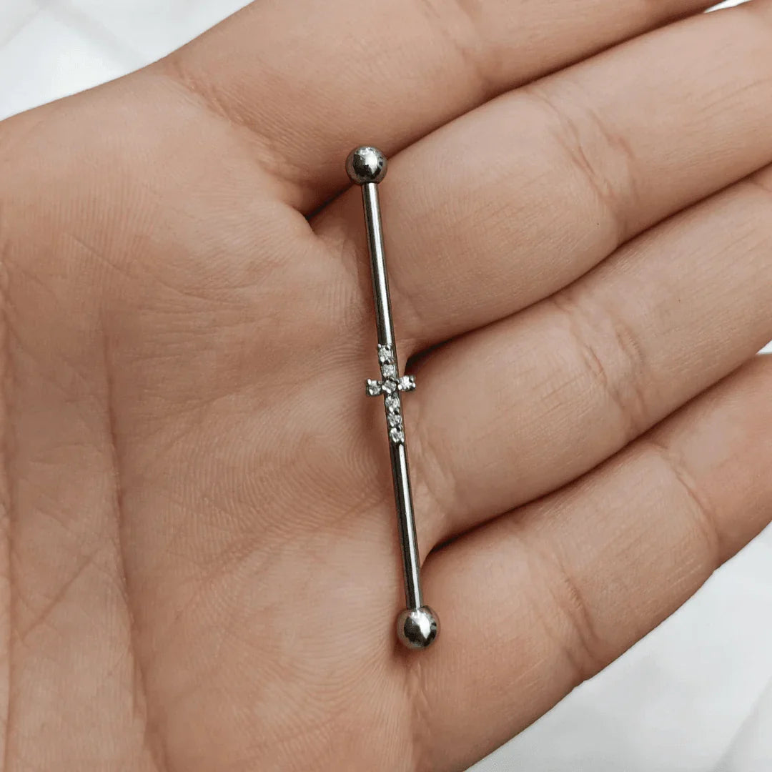 Piercing Industrial croce con brillantini - GIOYAL PIERCING STORE