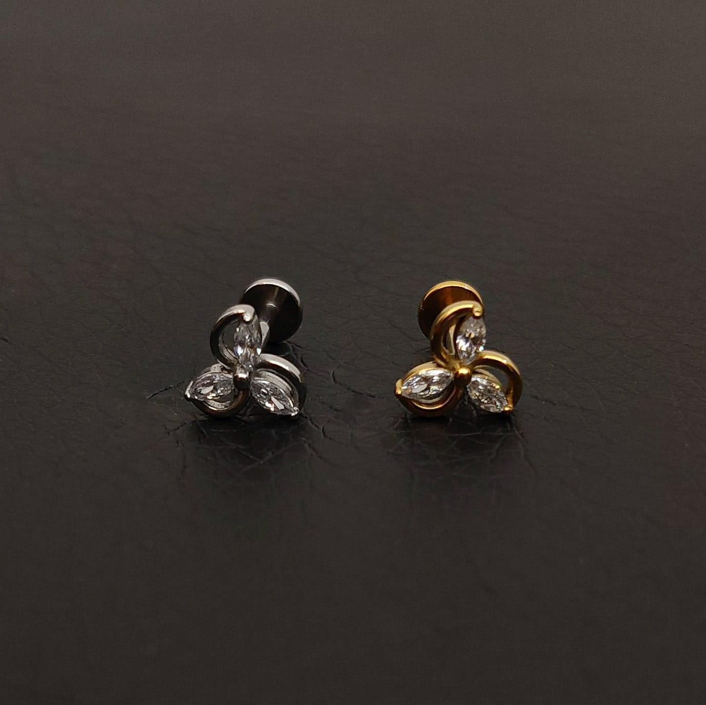 Piercing labret con 3 brillanti con design a goccia - GIOYAL PIERCING STORE