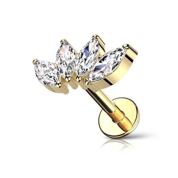 Piercing labret con 4 brillanti in serie - GIOYAL PIERCING STORE
