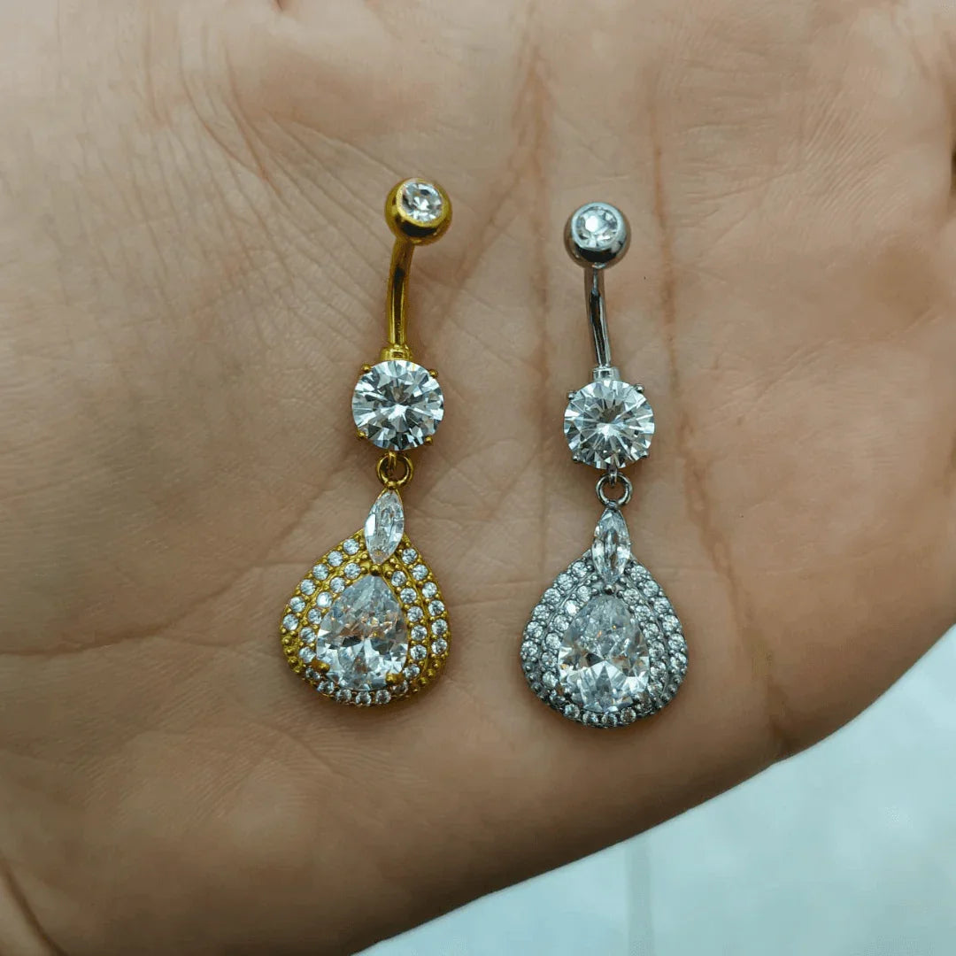 Piercing per ombelico con pendolo brillante a goccia - GIOYAL PIERCING STORE