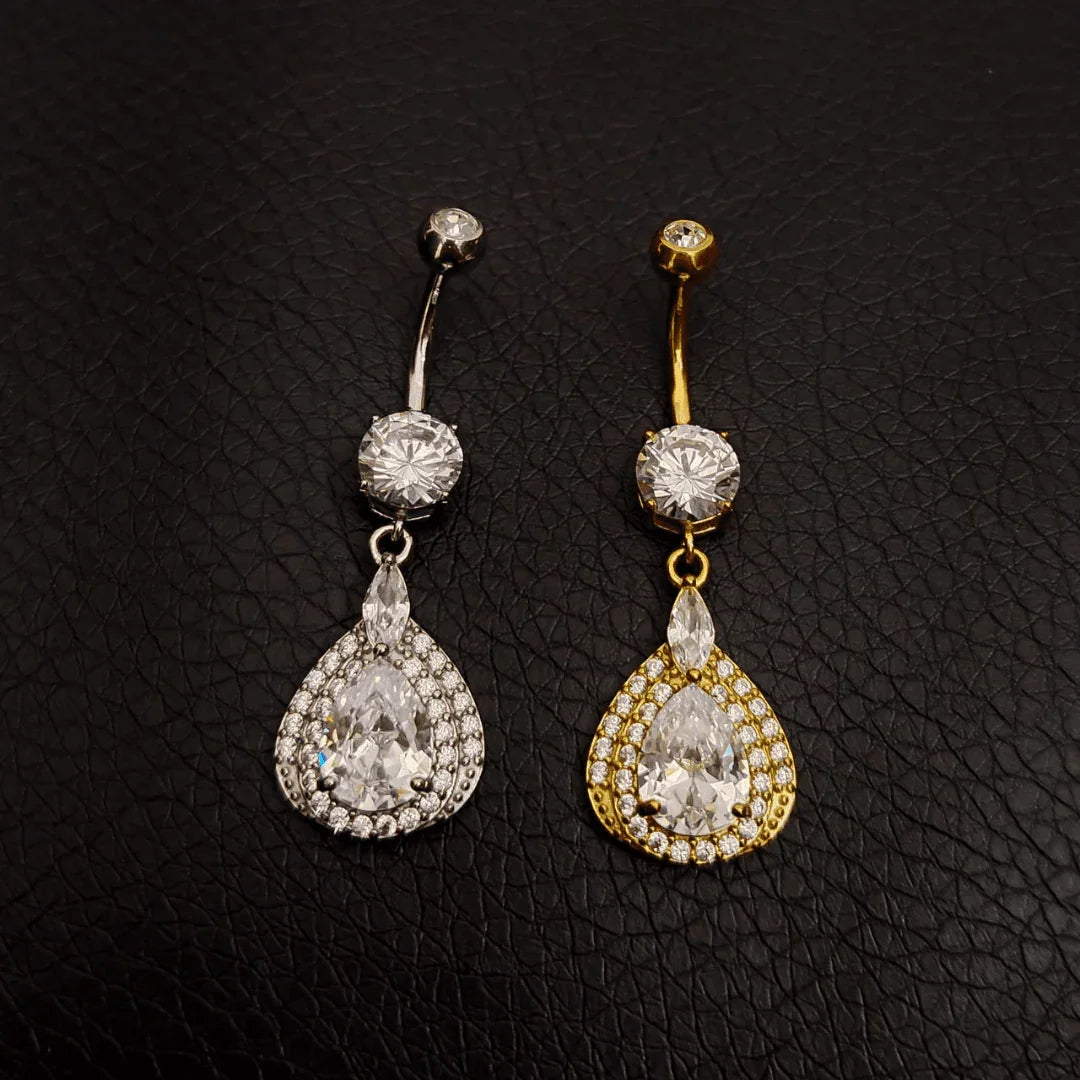 Piercing per ombelico con pendolo brillante a goccia - GIOYAL PIERCING STORE