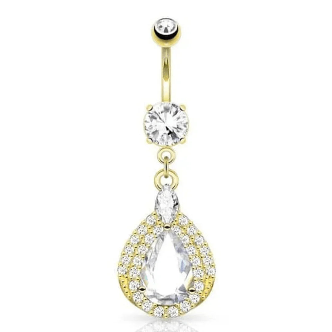 Piercing per ombelico con pendolo brillante a goccia - GIOYAL PIERCING STORE