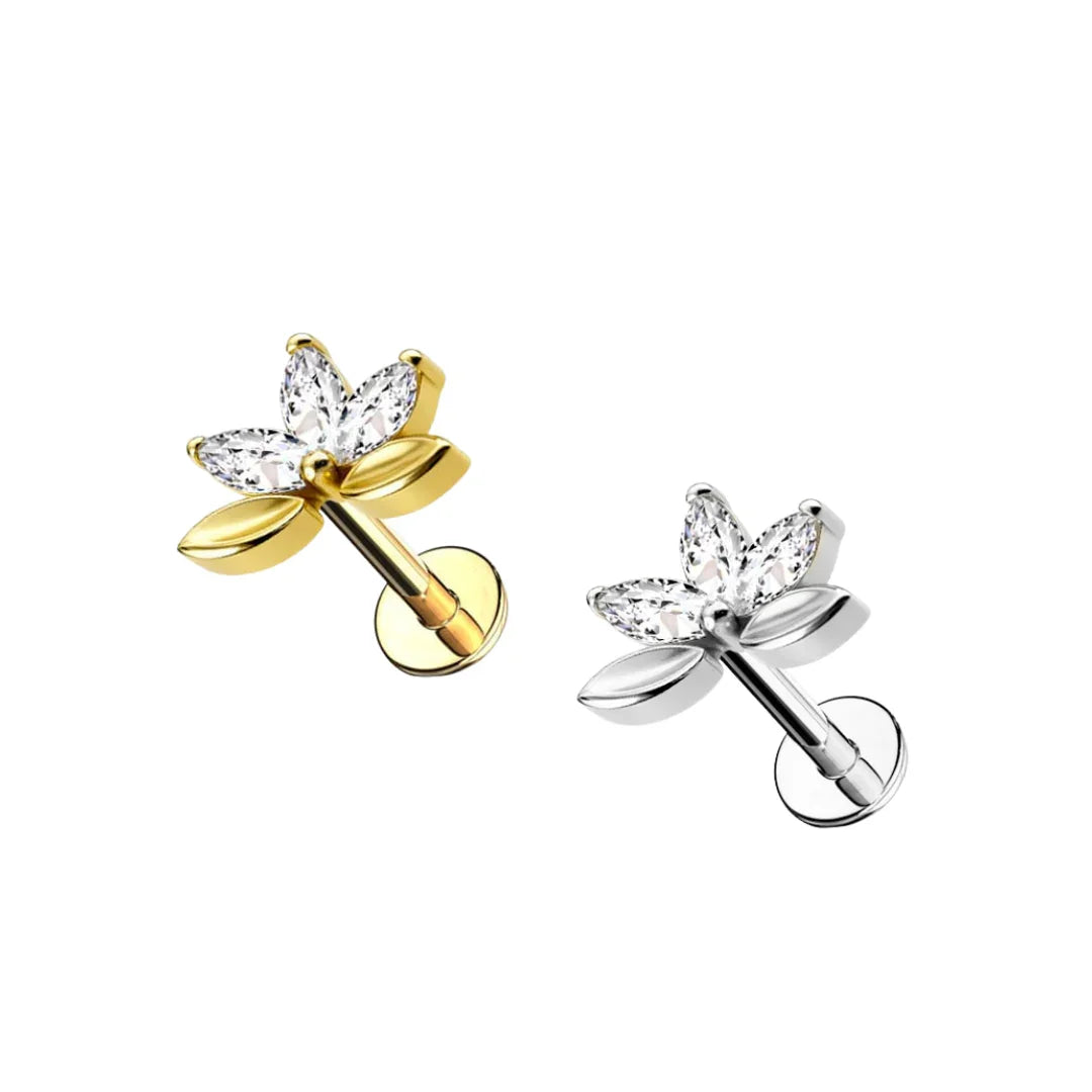 Piercing labret trifoglio con brillanti