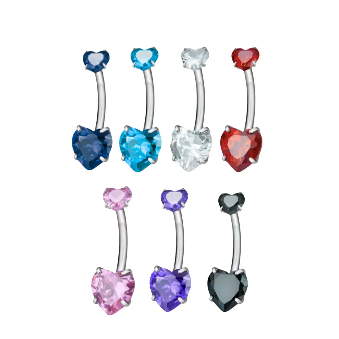 Piercing ombelico con doppio zircone a cuore