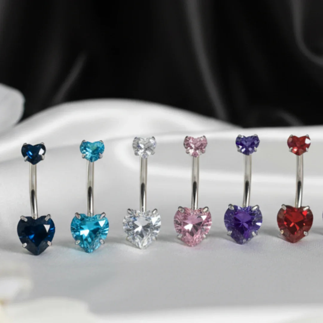Piercing ombelico con doppio zircone a cuore