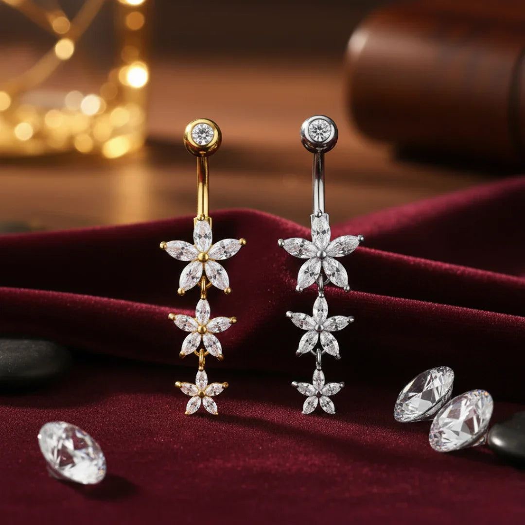 Piercing per ombelico con pendolo a fiore