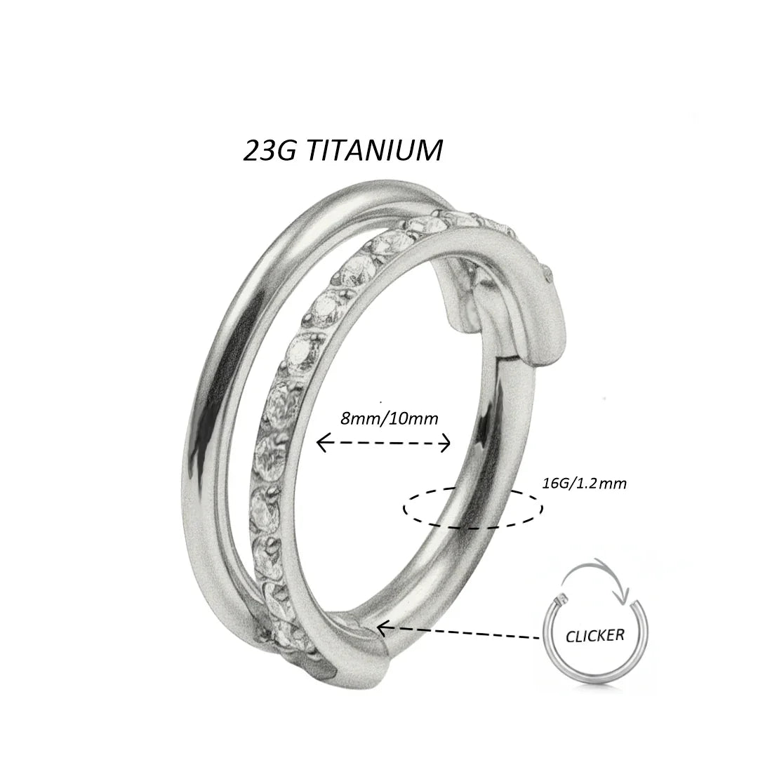 Cerchio a clicker in Titanio G23 con design a due barre e brillanti