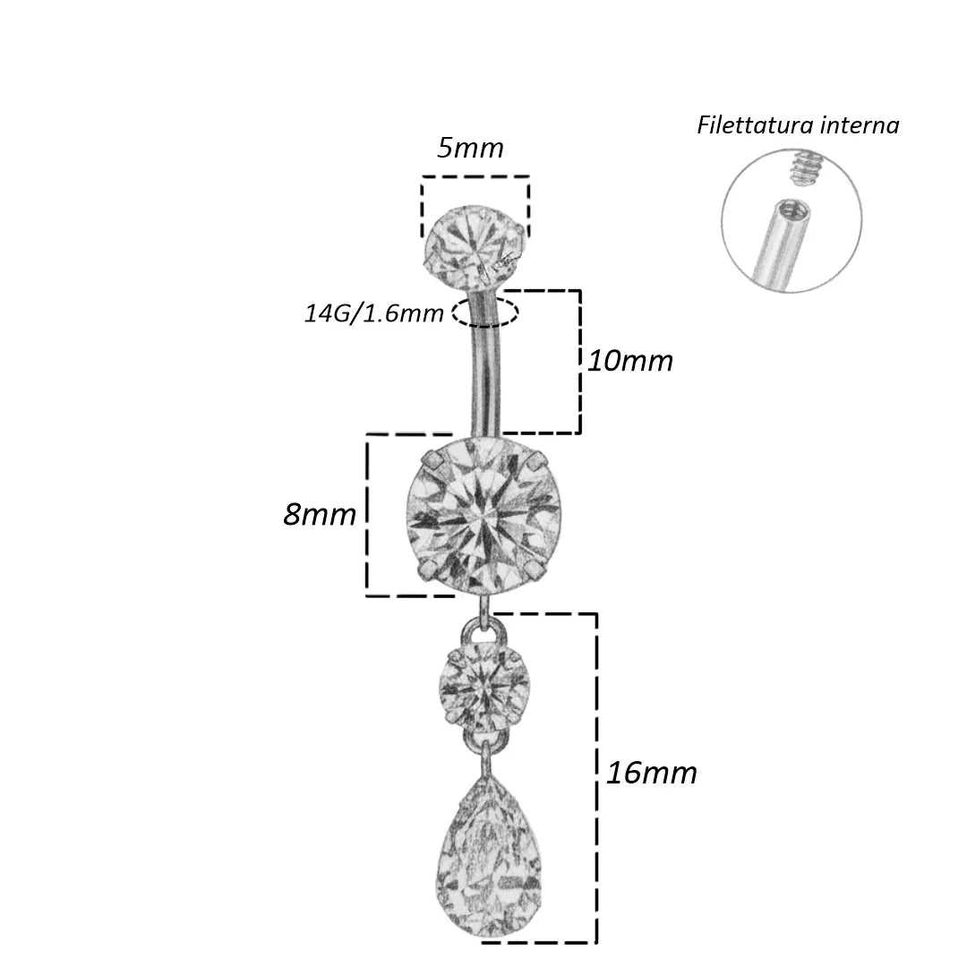 Piercing Ombelico in Titanio G23 con pendolo a goccia