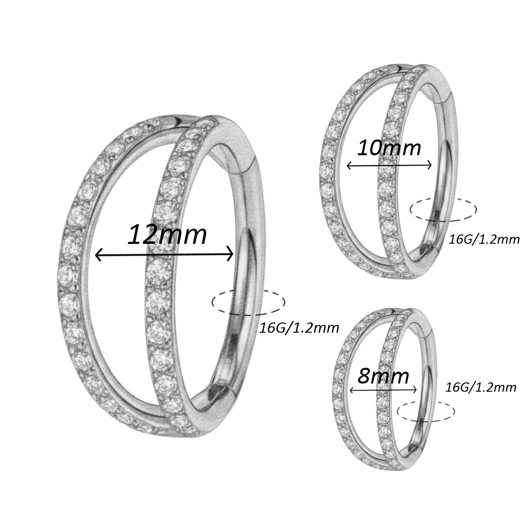 Cerchio a clicker in Titanio G23 con design a due barre con brillanti