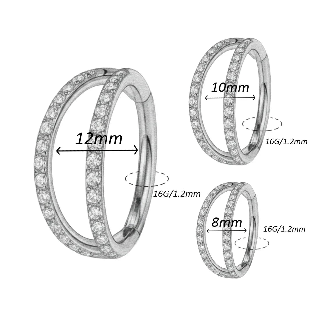 Cerchio a clicker in Titanio G23 con design a due barre con brillanti