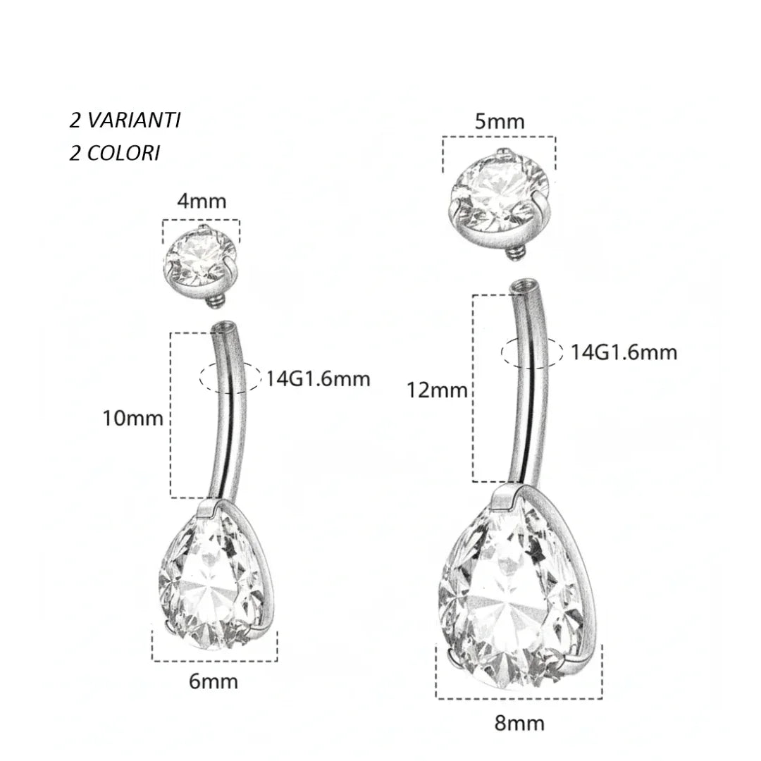 Piercing Ombelico in Titanio G23 con Brillanti a goccia