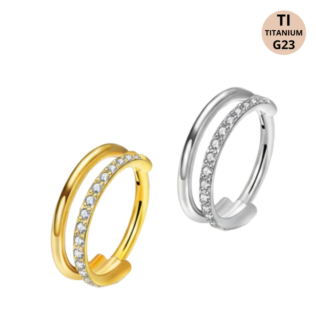 Cerchio a clicker in Titanio G23 con design a due barre e brillanti