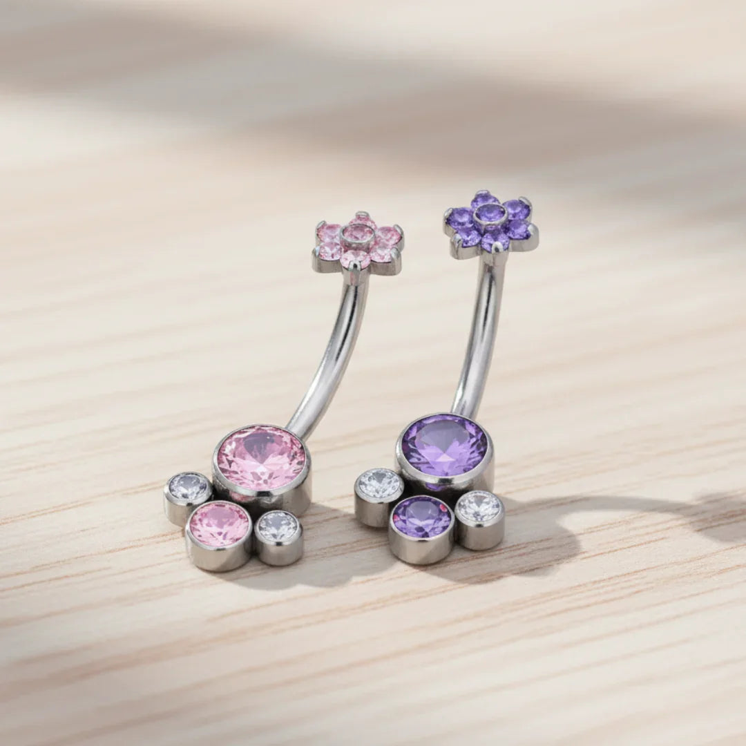 Piercing Ombelico in Titanio G23 con Brillanti e Fiore