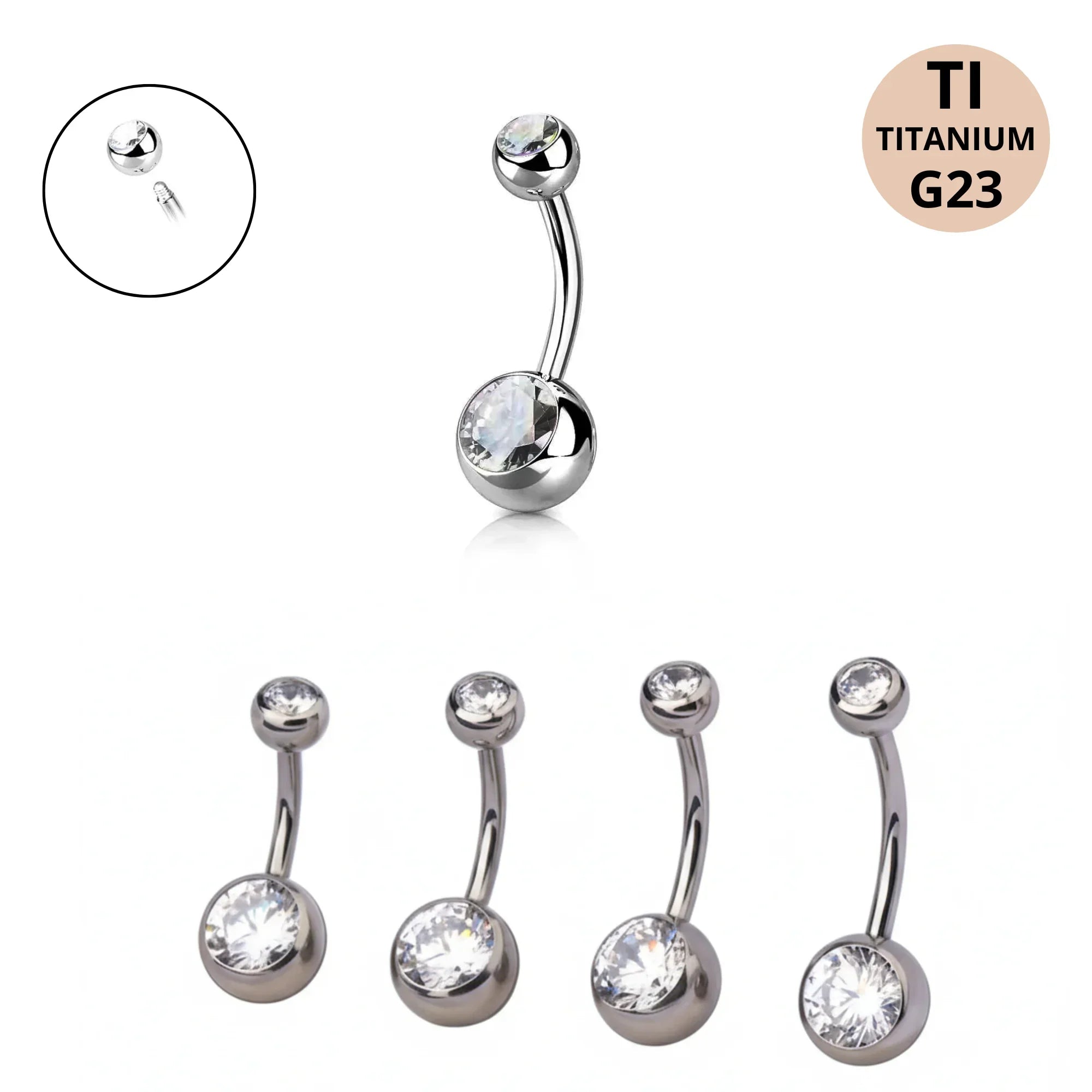 Piercing Ombelico in Titanio G23 con con doppia pietra