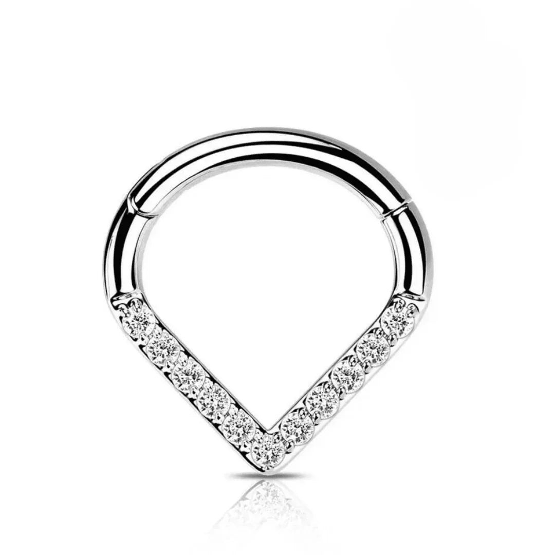 Anello a clicker con design a V - GIOYAL PIERCING STORE