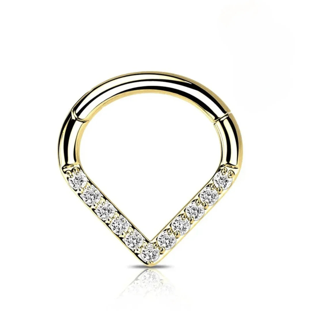 Anello a clicker con design a V - GIOYAL PIERCING STORE
