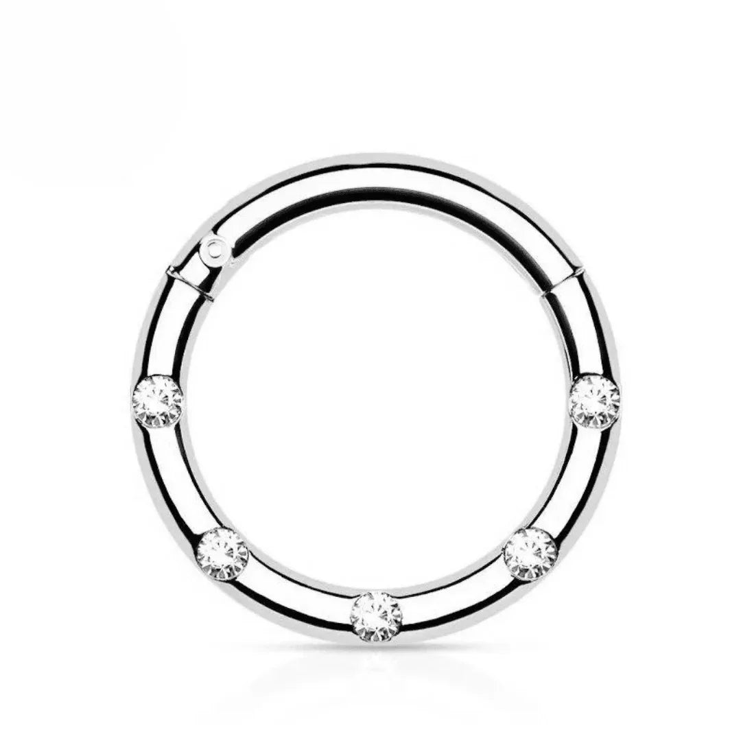 Anello a clicker con brillanti incastonati - GIOYAL PIERCING STORE