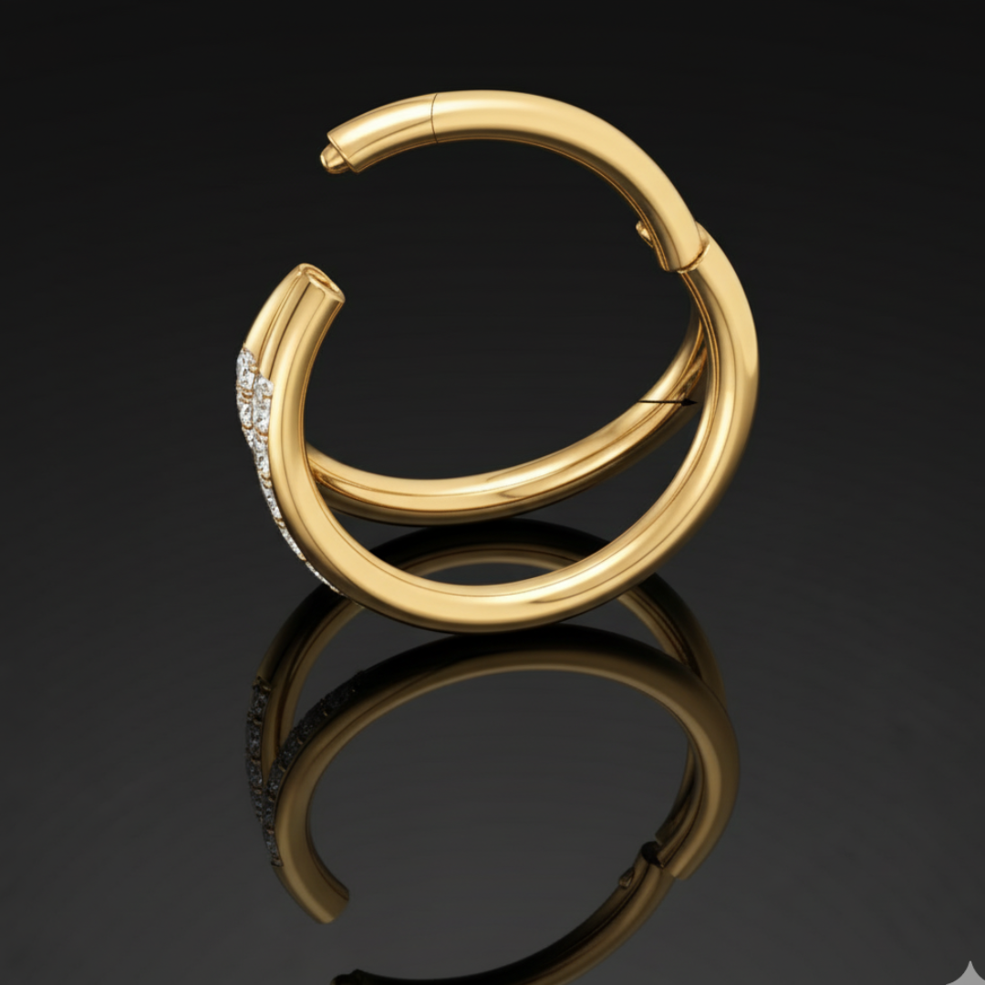 Cerchio a clicker in Titanio G23 con design a due barre con brillanti