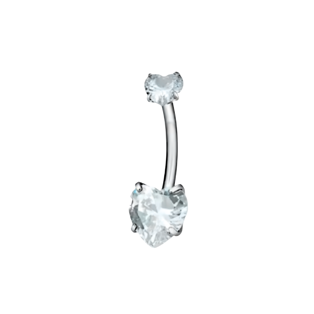 Piercing ombelico con doppio zircone a cuore