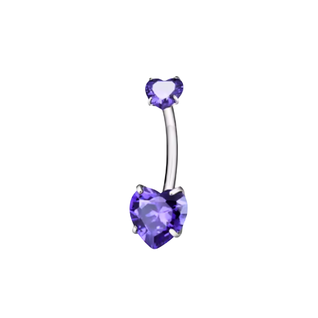 Piercing ombelico con doppio zircone a cuore
