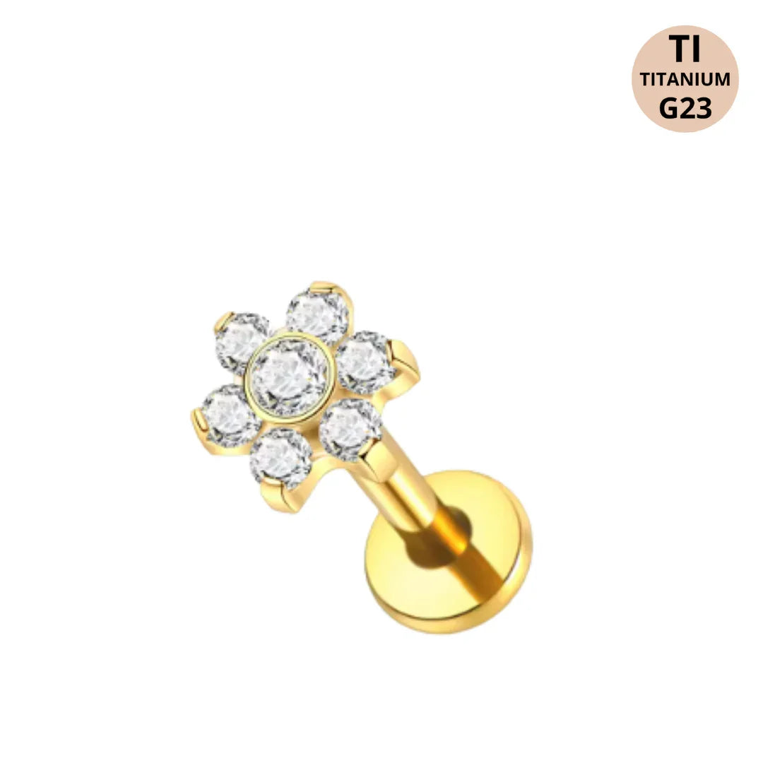 Piercing labret fiore con brillanti in serie In titanio