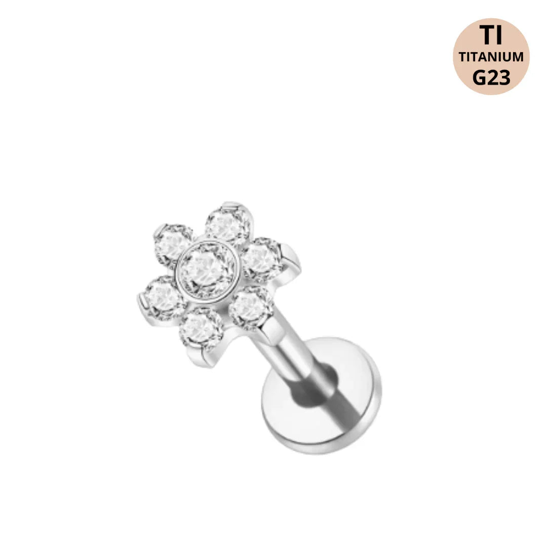 Piercing labret fiore con brillanti in serie In titanio