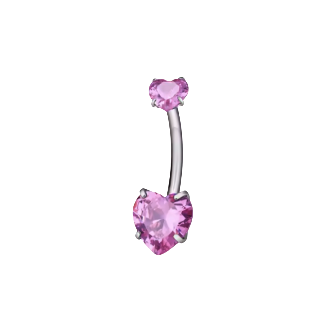 Piercing ombelico con doppio zircone a cuore