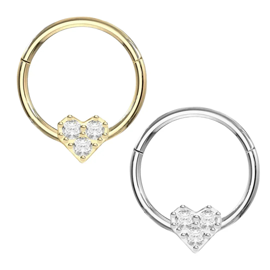 Anello a clicker con brillante a cuore - GIOYAL PIERCING STORE