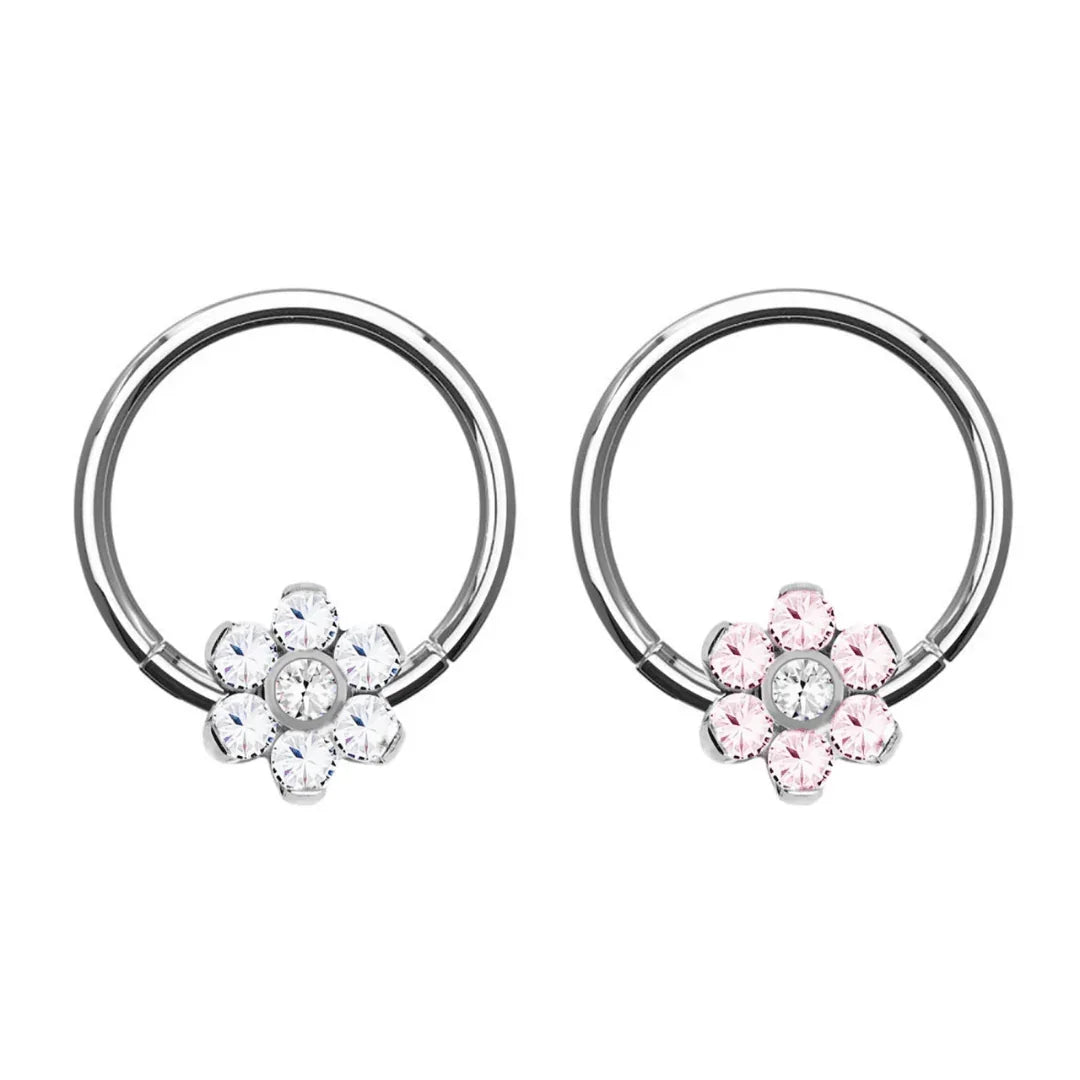 Anello a clicker con fiore - GIOYAL PIERCING STORE