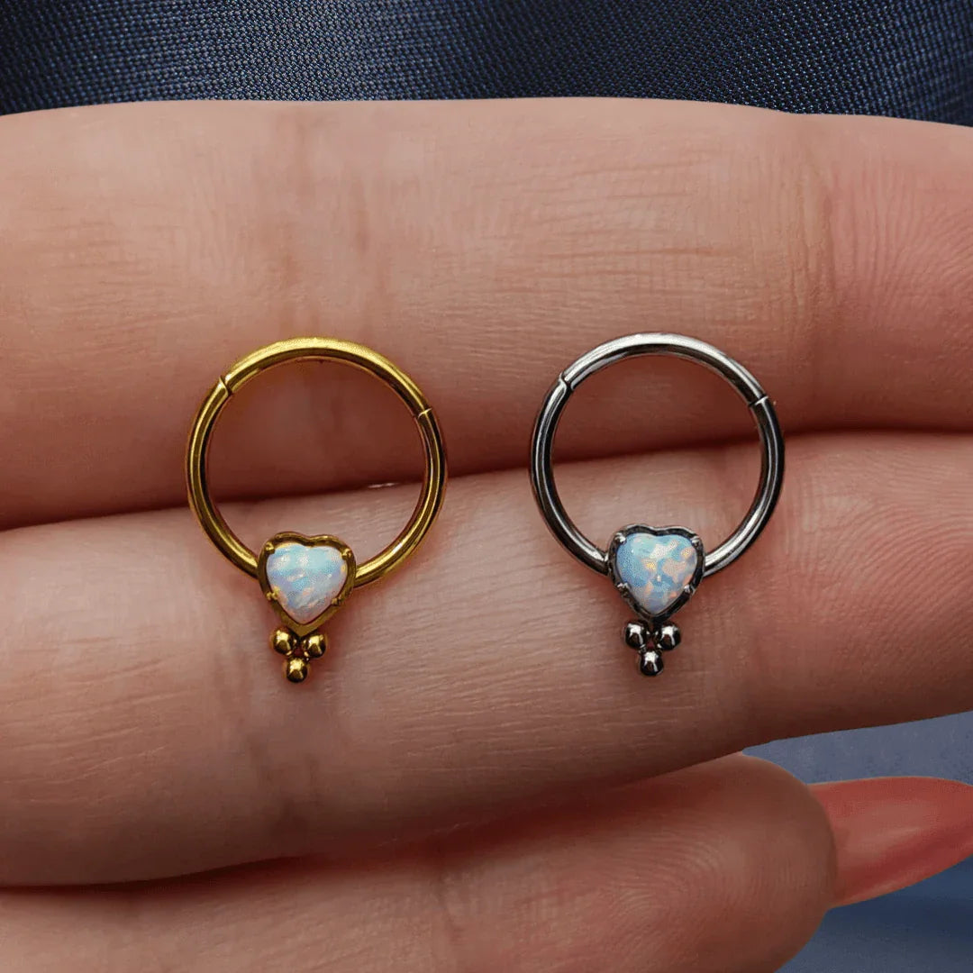Anello a clicker opale a cuore - GIOYAL PIERCING STORE