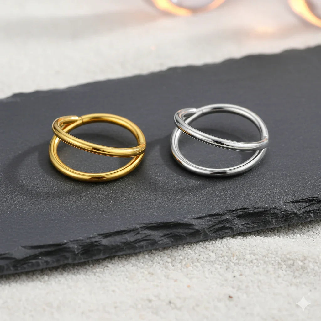 Cerchio a clicker con design a due barre in acciaio 316L