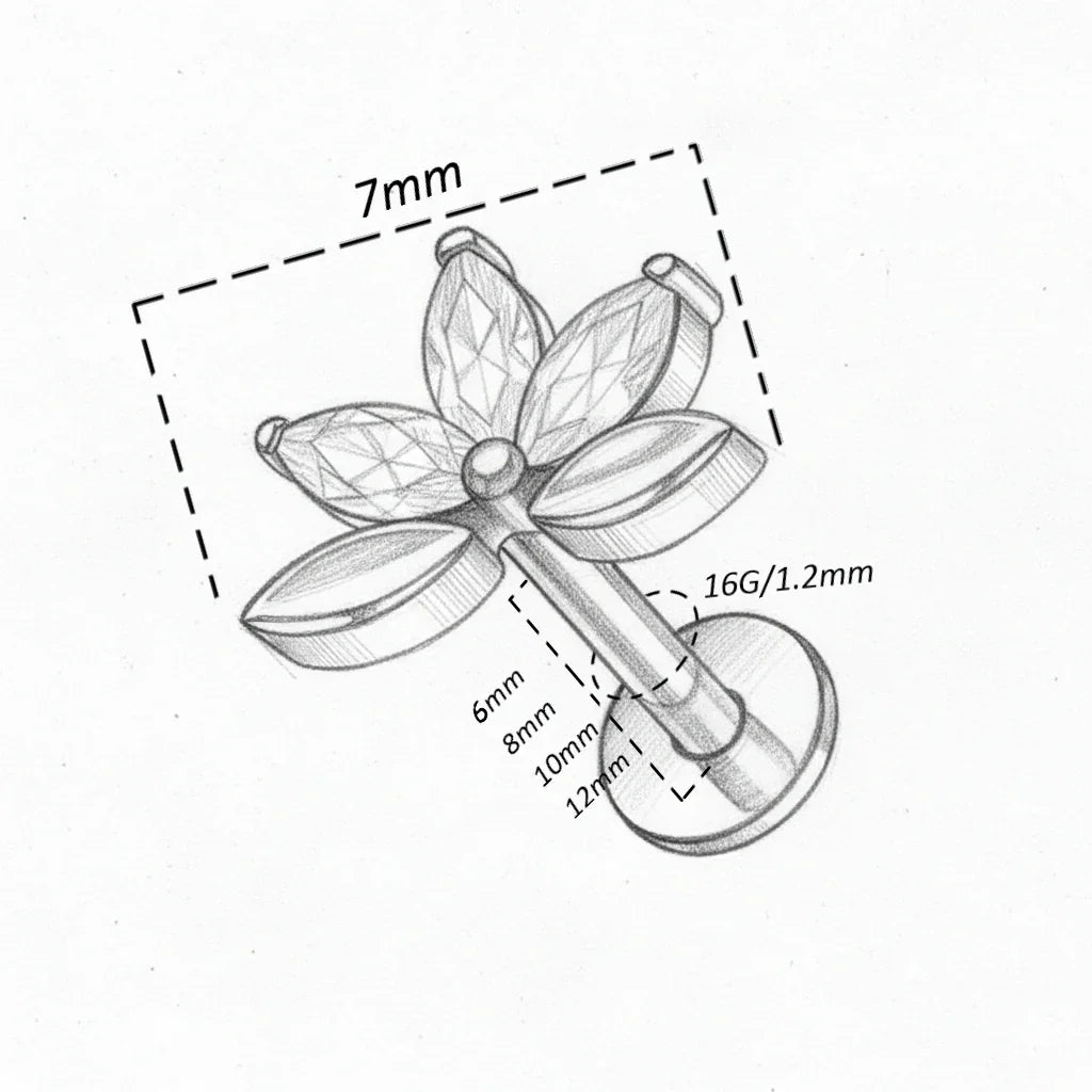 Piercing labret trifoglio con brillanti