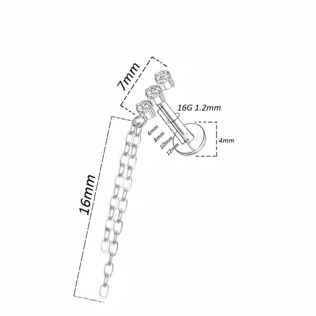 Piercing labret con brillanti e pendente a catena