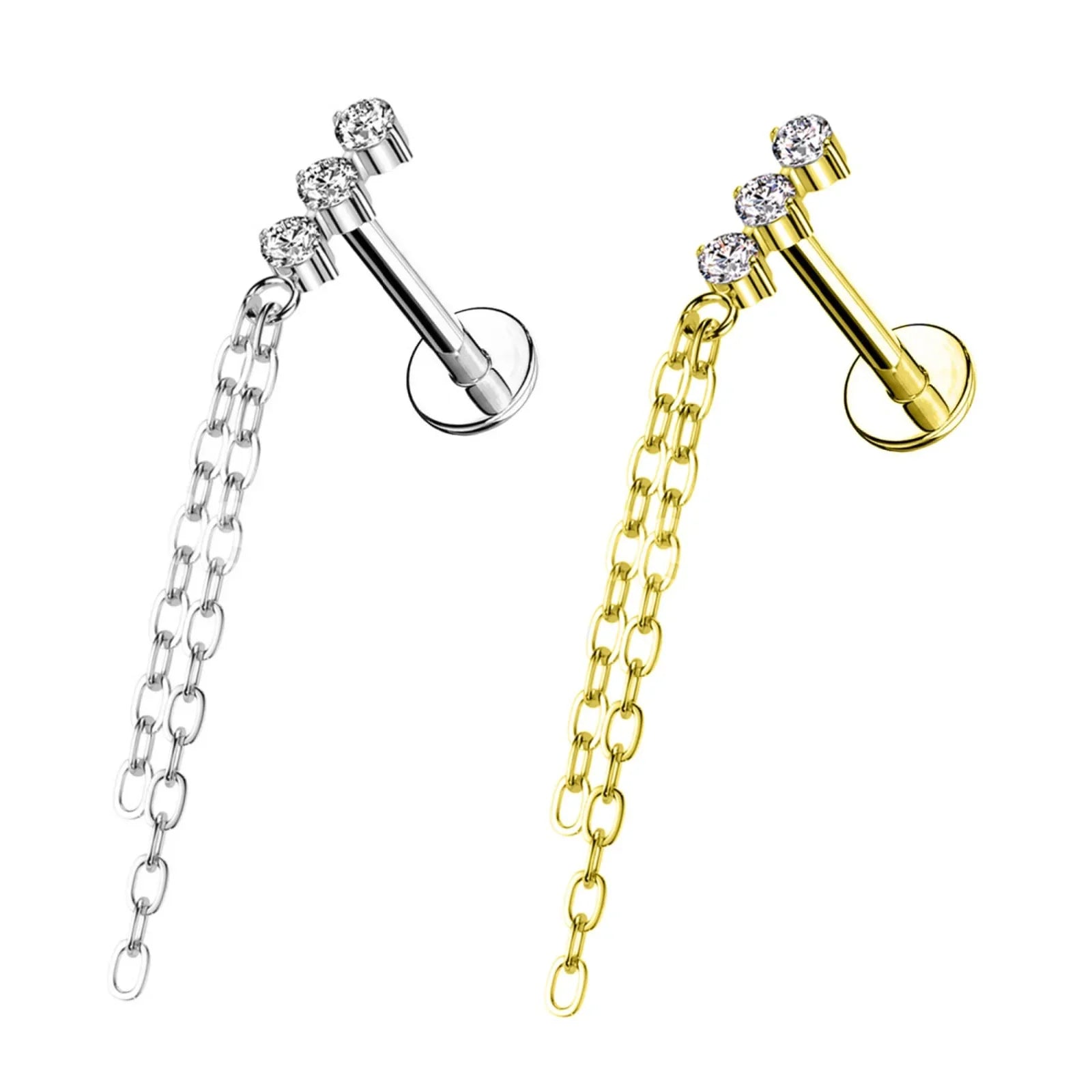 Piercing labret con brillanti e pendente a catena