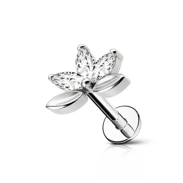 Piercing labret trifoglio con brillanti