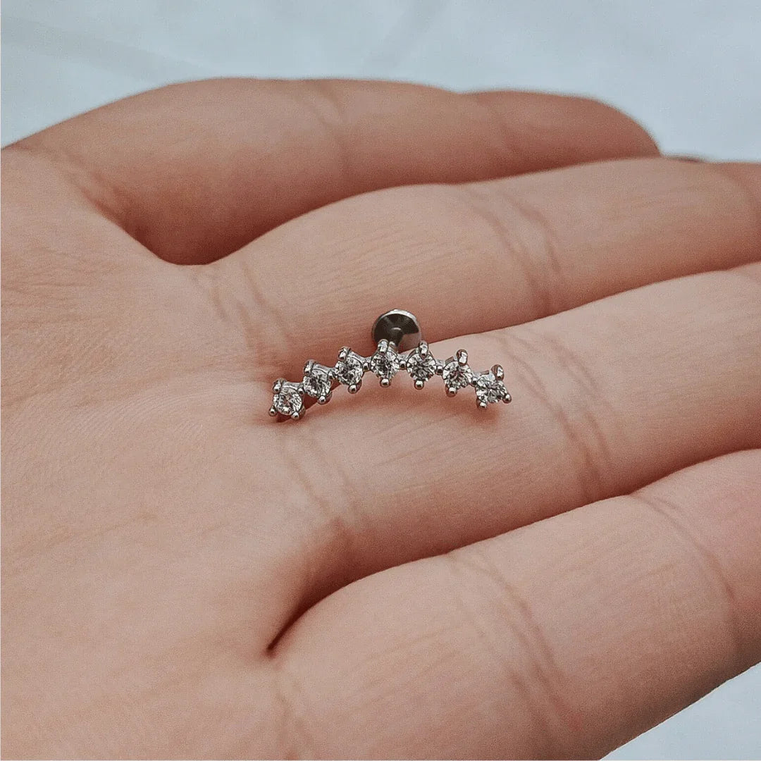 Labret mezzaluna con brillanti laterali - GIOYAL PIERCING STORE