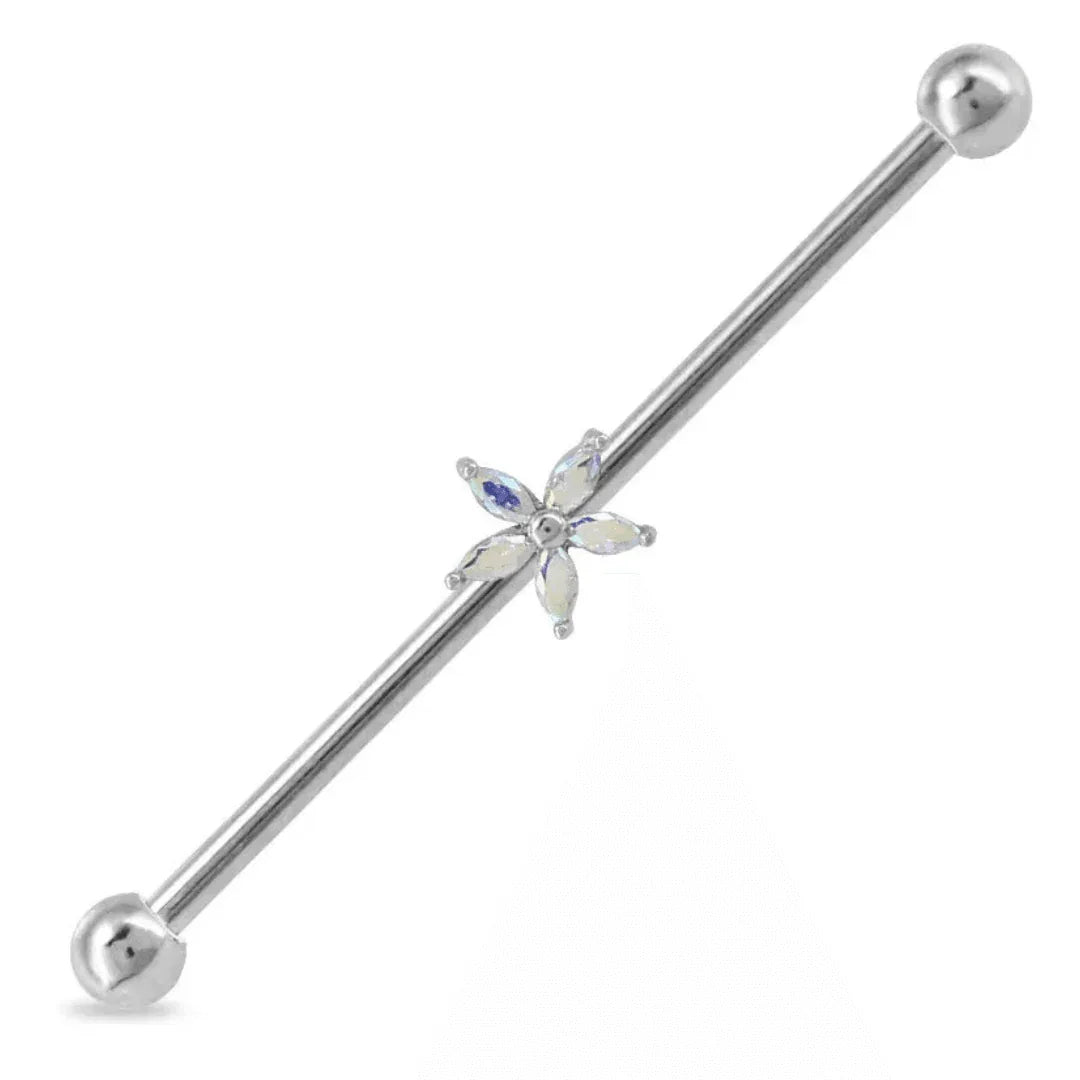 Piercing Industrial con fiorellino e brillanti - GIOYAL PIERCING STORE